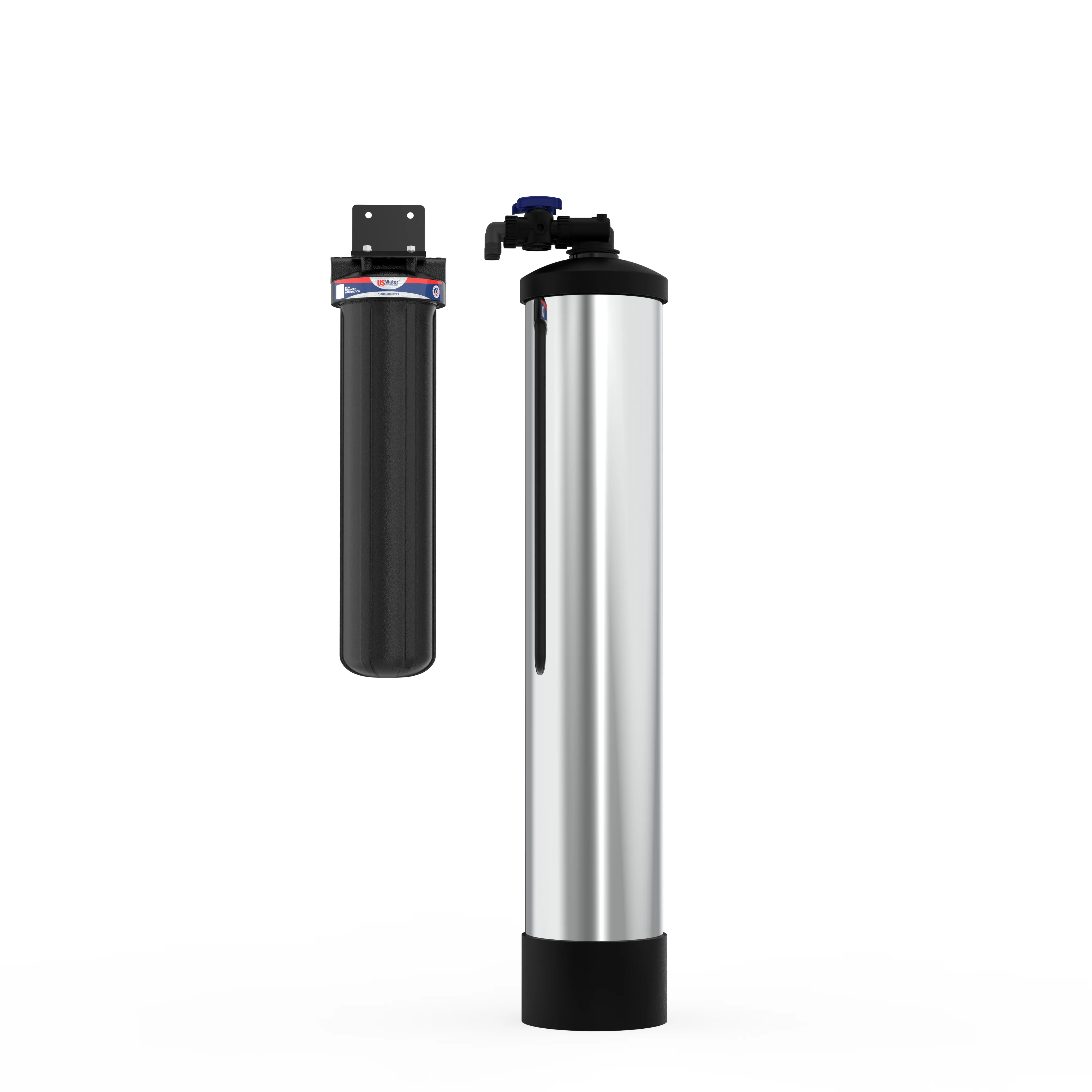 US Water Systems BodyGuard Plus whole-house water filter — sediment pre-filter and chrome catalytic carbon tank