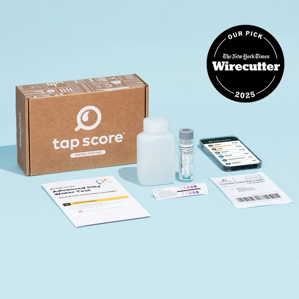 SimpleLab Tap Score Advanced City Water Test — Wirecutter 2025 Pick — with collection bottles and prepaid shipping